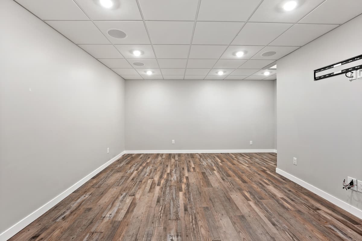 Modern home office with built-in shelving