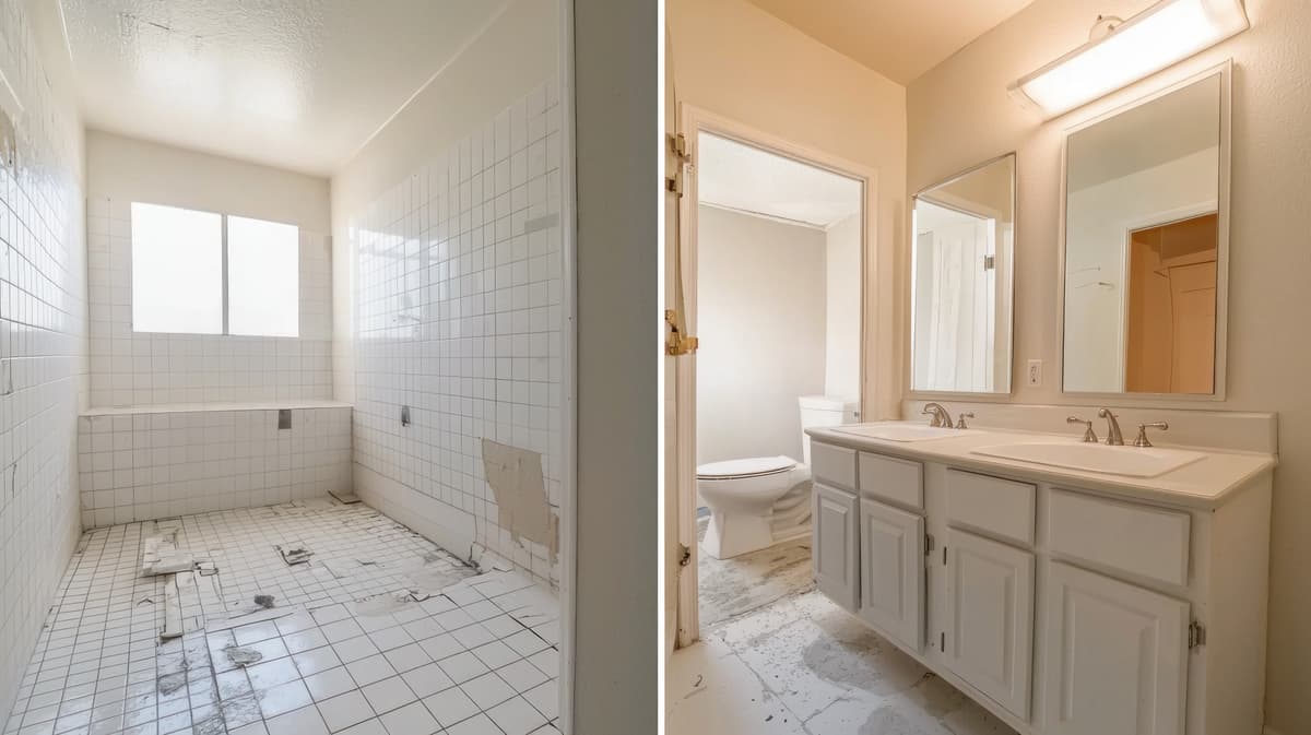 Small bathroom optimized with glass and light tile