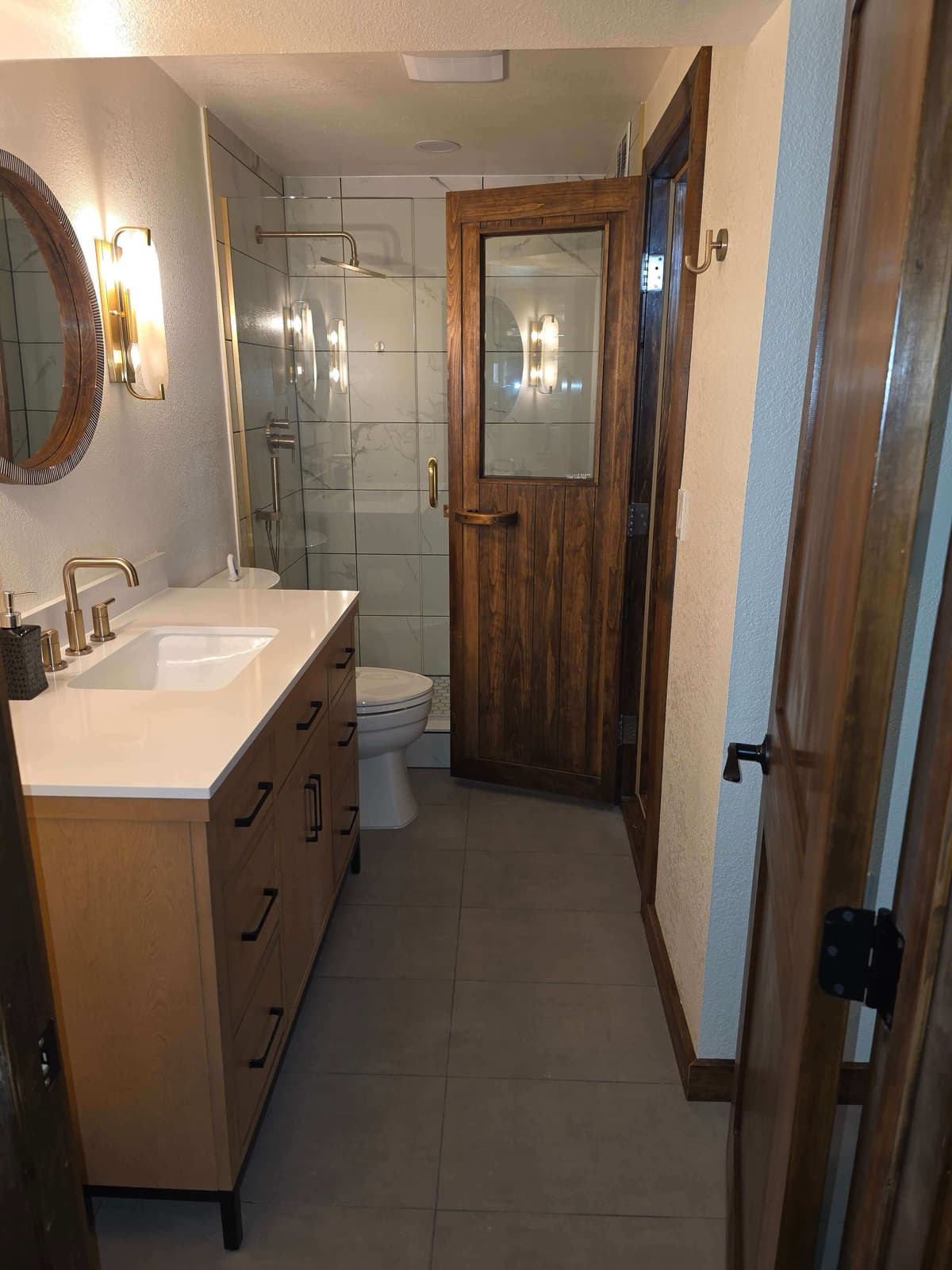 Tile fireplace surround with balanced layout and modern finish