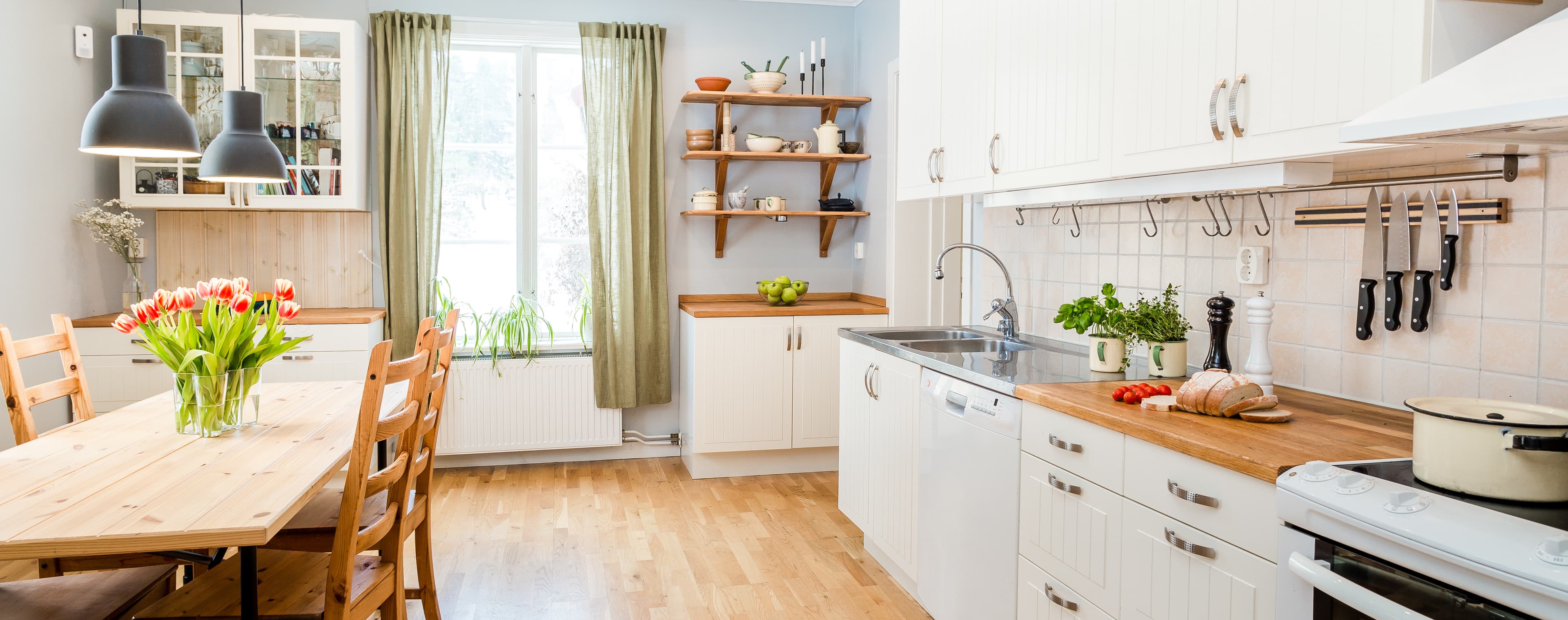 Bright Spokane kitchen remodel with wood counters and open shelving