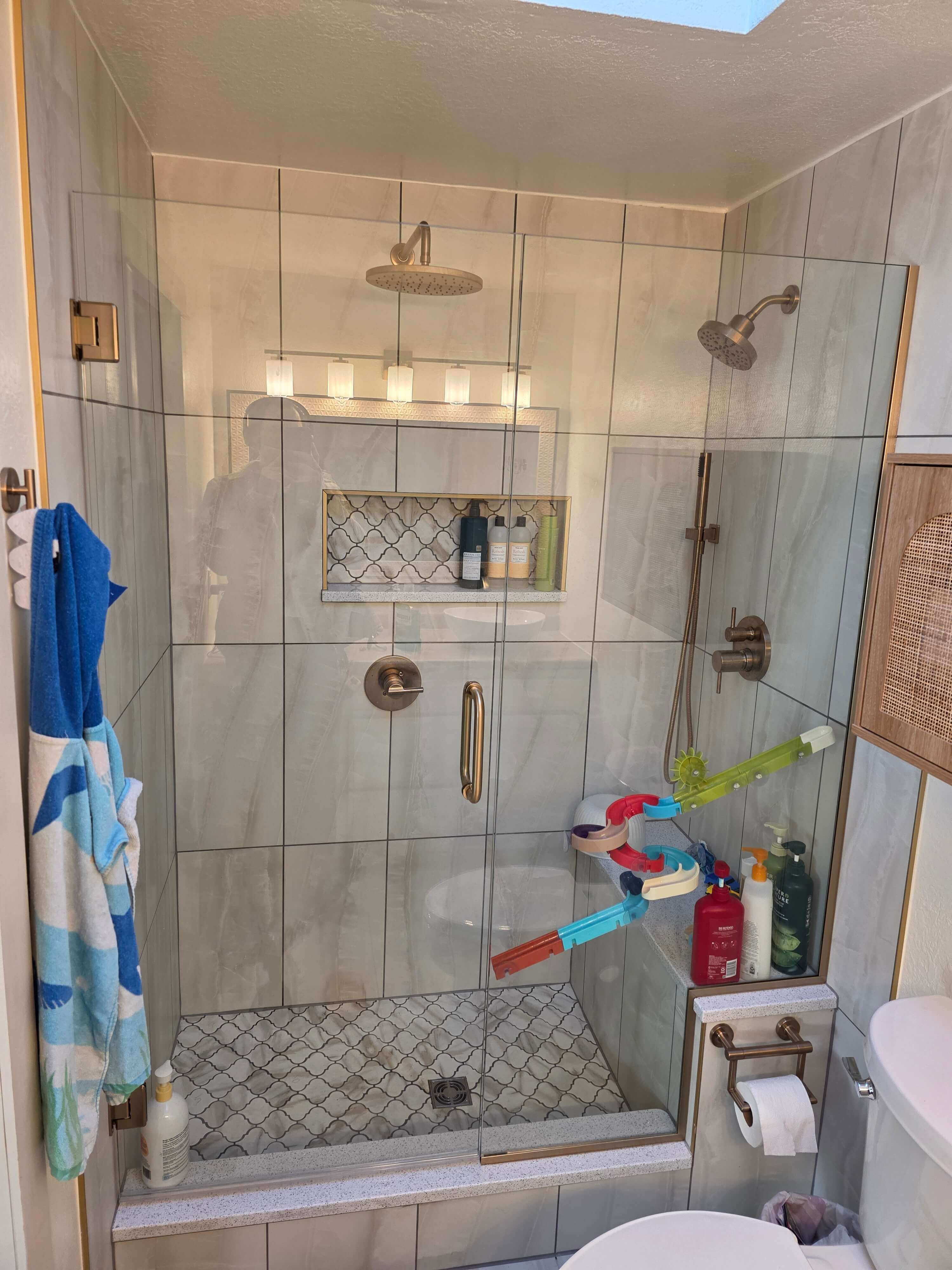 Modern bathroom renovation showcasing stylish fixtures and elegant design